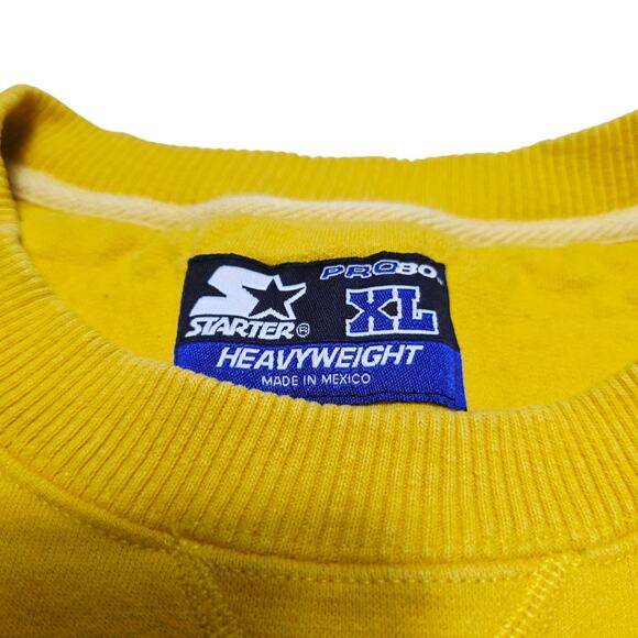 Starter Sweatshirt Mens XL Yellow Heavyweight Crewneck Pullover Embroidered Logo - Picture 3 of 5
